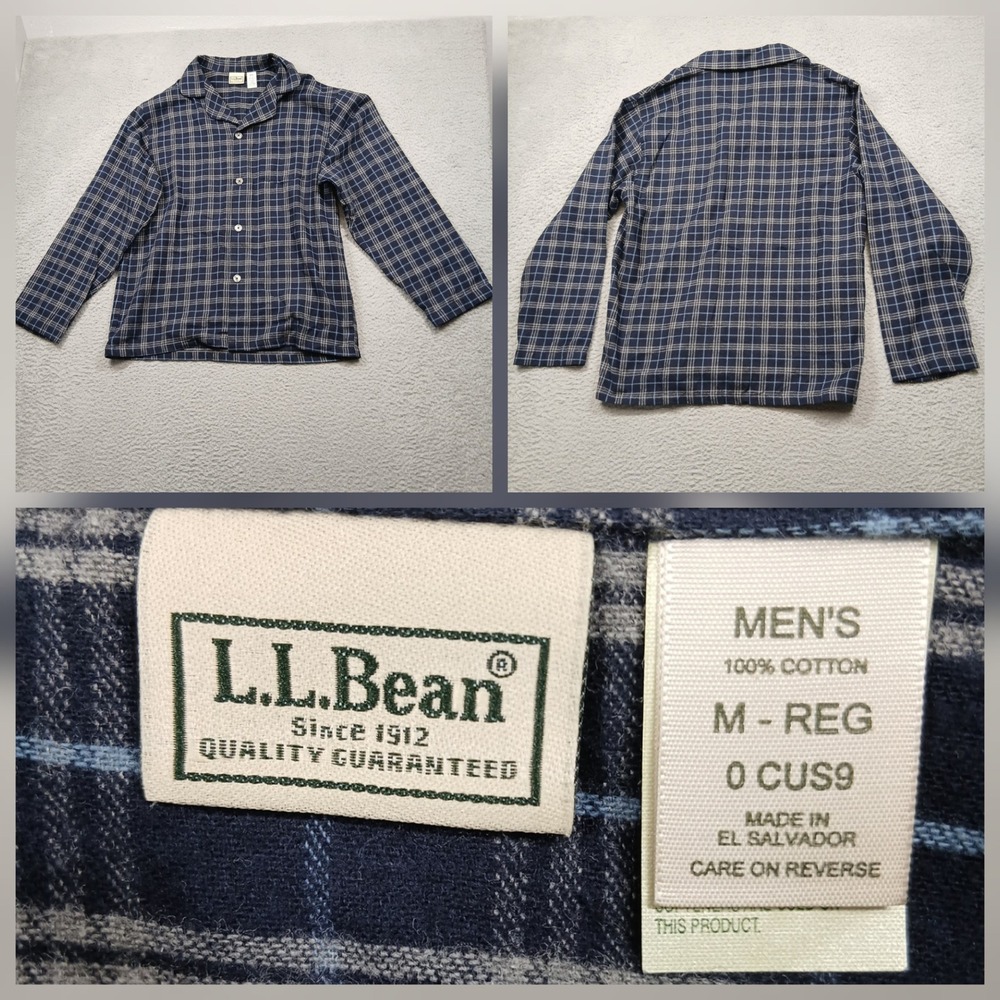 L.L.Bean Pajama Top Men's M Blue Plaid Long Sleeve Cotton Button Front
